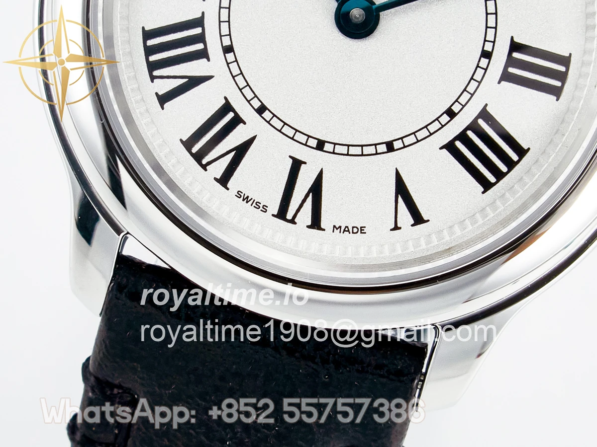 Cartier Ronde De Cartier 29mm DRF Sandblasted Silver-Plated White Dial on Black Leather Strap Ronda Quartz - Image 10