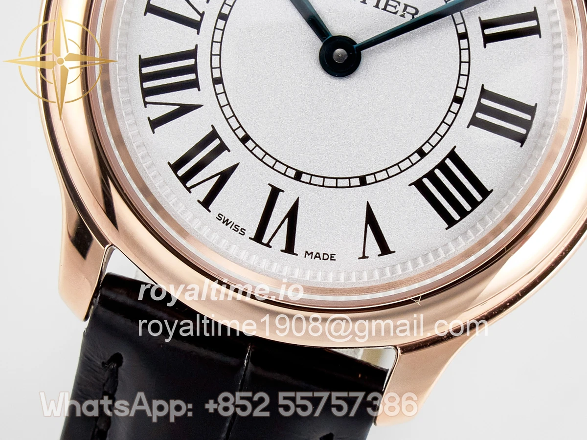 Cartier Ronde De Cartier 29mm RG DRF Sandblasted Silver-Plated White Dial on Black Leather Strap Ronda Quartz - Image 10