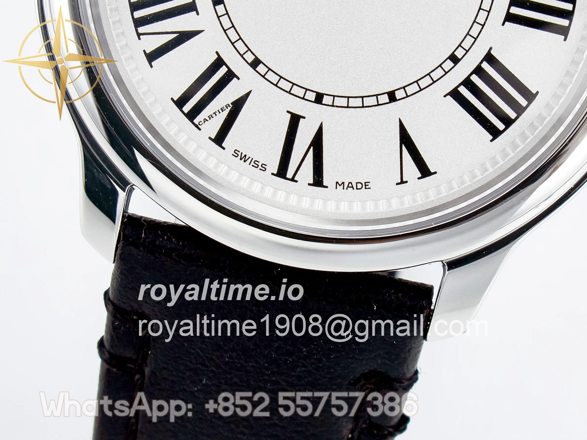 Cartier Ronde De Cartier 36mm DRF Sandblasted Silver-Plated White Dial on Black Leather Strap Ronda Quartz - Image 10