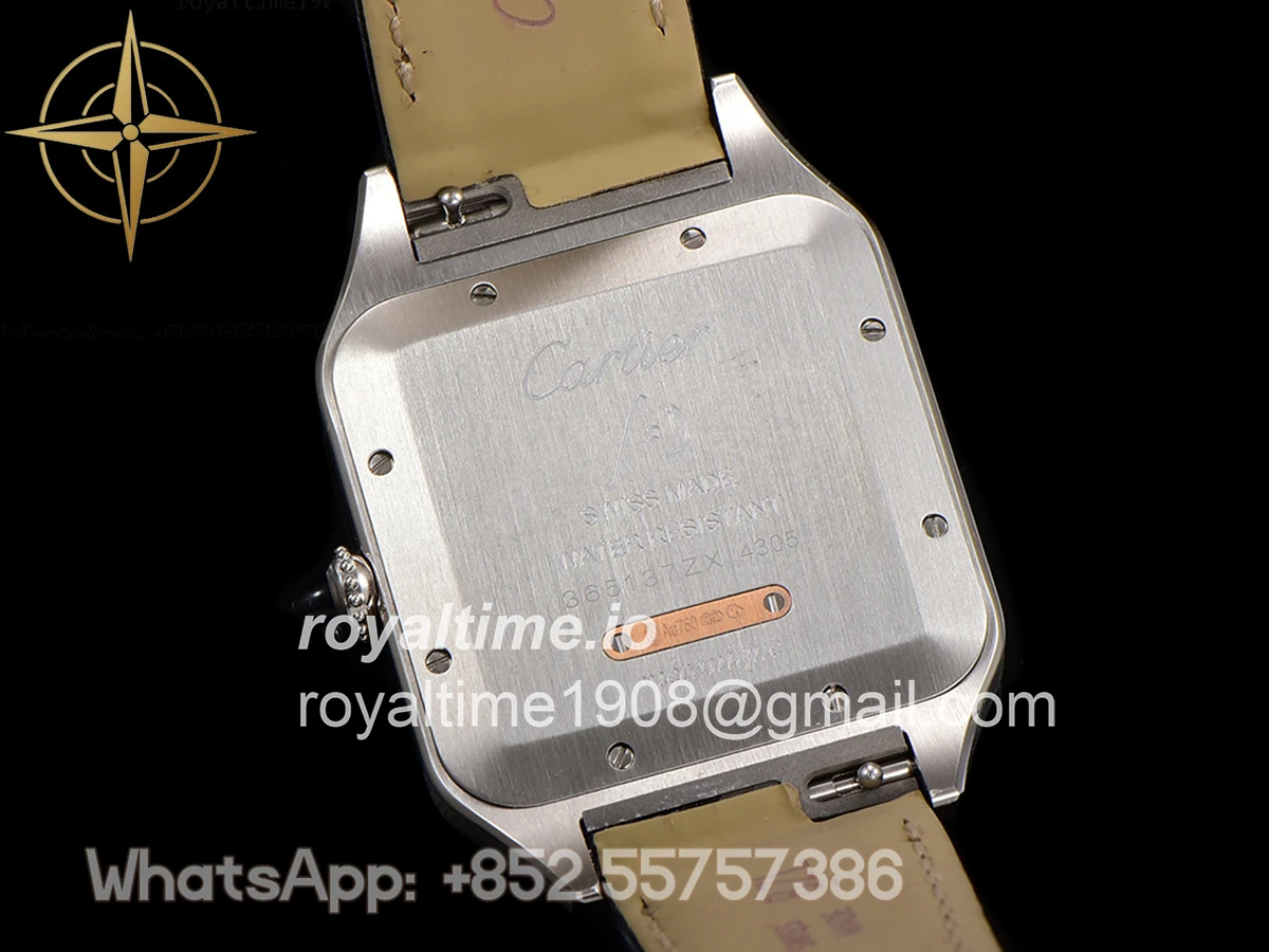Cartier Santos-Dumont (Extra-Large) Silver Dial in Steel/Rose Gold on Black Leather Strap Ref. W2SA0017 - Image 10