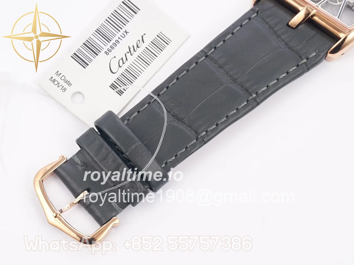Cartier Tank Asymetrique Watch on Rose Gold in Grey Leather Strap - Image 10
