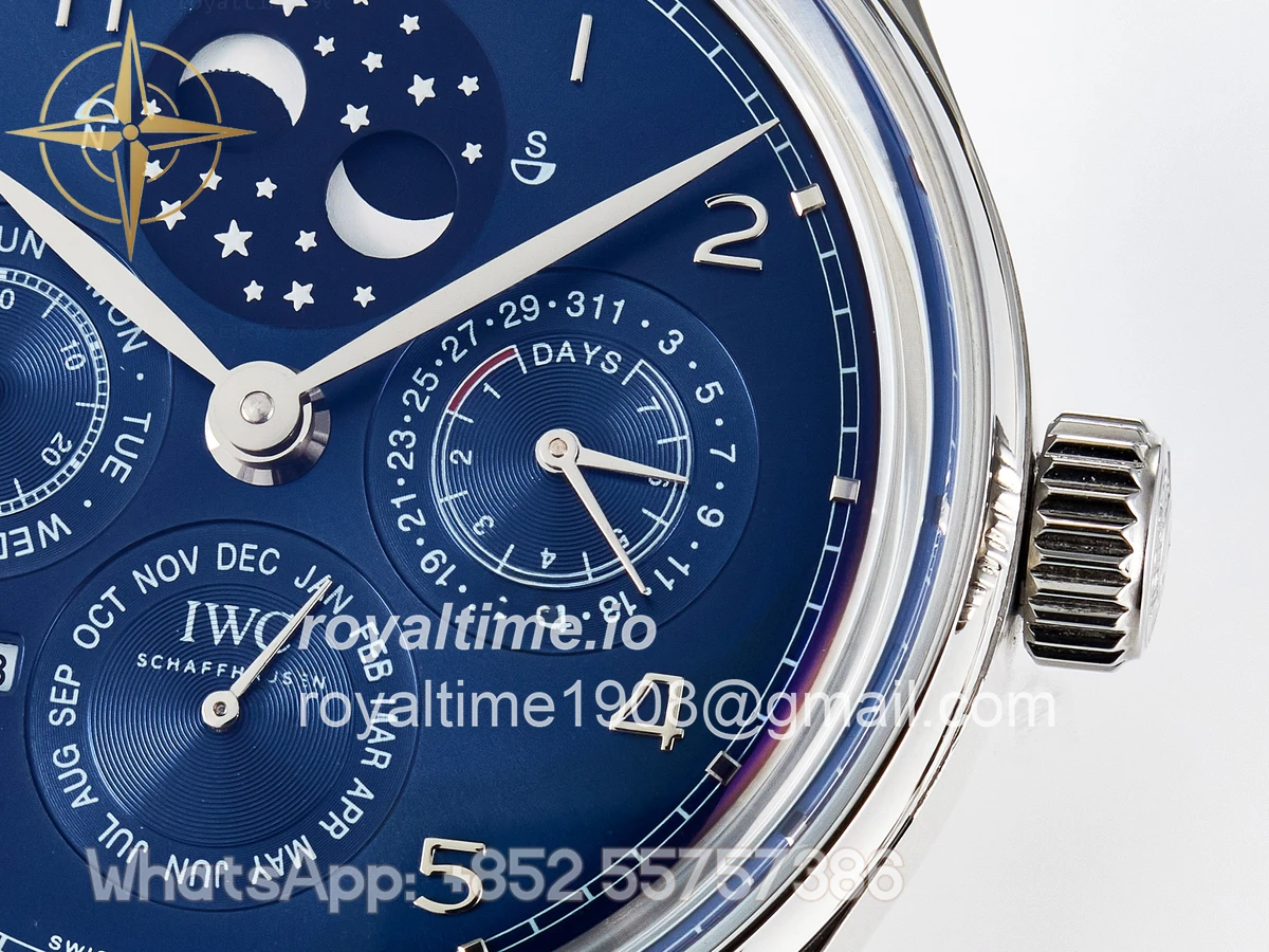 IWC IW5034 Portugieser Perpetual Calendar SS V9F Blue Dial on Black Leather Strap A52610 - Image 10