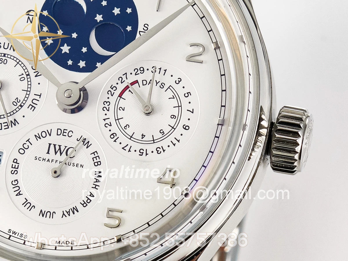 IWC IW5034 Portugieser Perpetual Calendar SS V9F White Dial on Black Leather Strap A52610 - Image 10