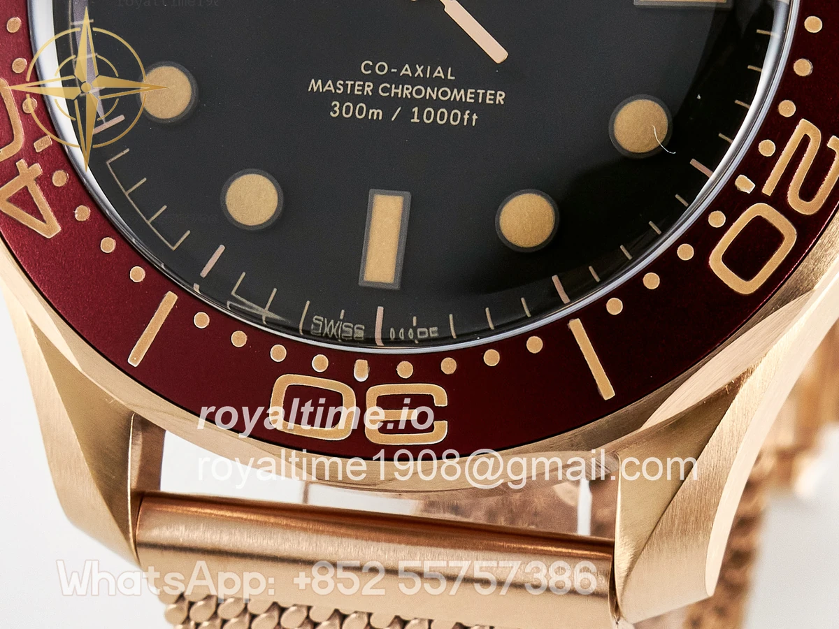 Omega Seamaster 300M Diver Rose Gold VSF Black Dial on Mesh Bracelet A8806 - Image 10