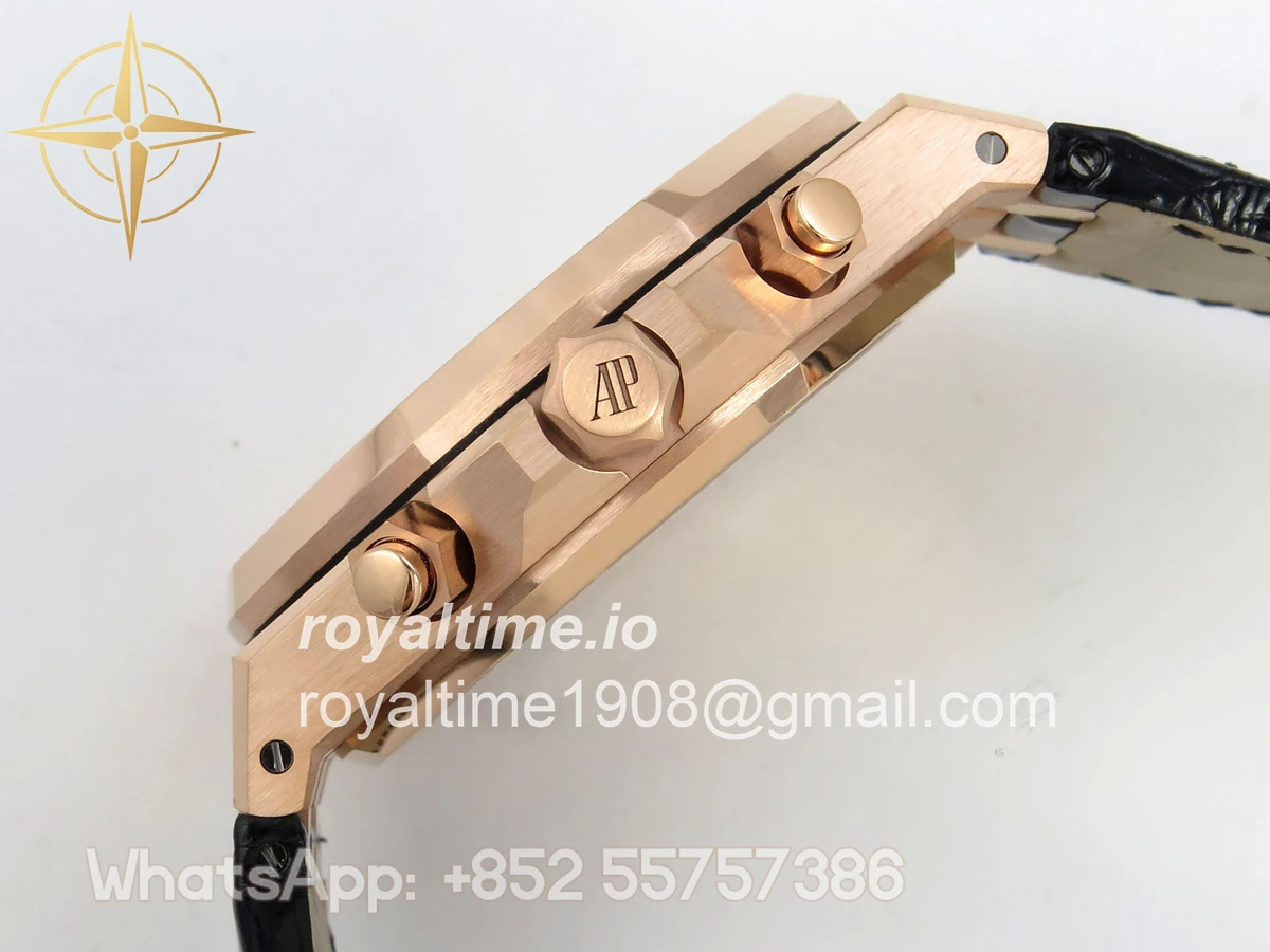 Audemars Piguet Royal Oak Chrono 26240 RG DDF Black Dial on Black Leather Strap DD4401 Gain Weight (SW Dial) - Image 10
