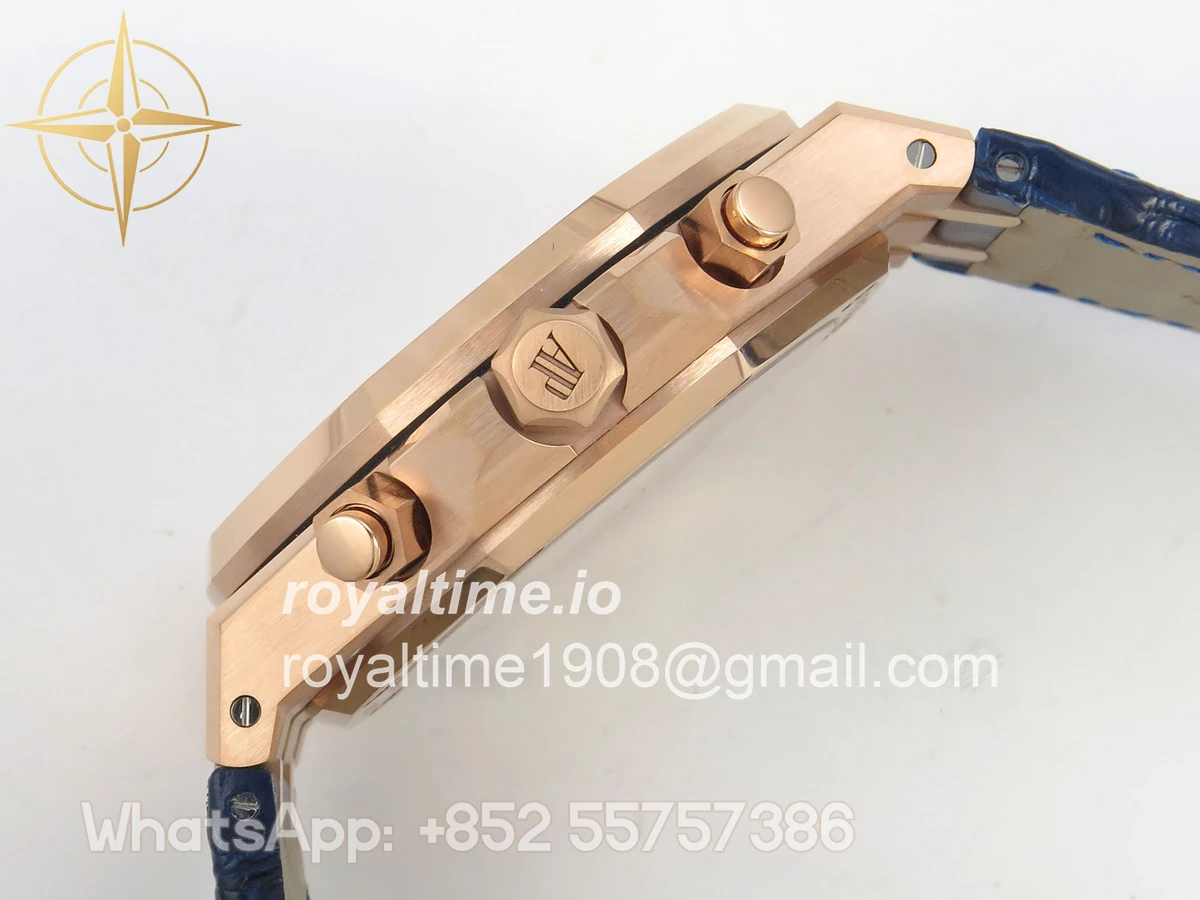Audemars Piguet Royal Oak Chrono 26240 RG DDF Blue/RG Dial on Blue Leather Strap DD4401 (SW Dial) - Image 10