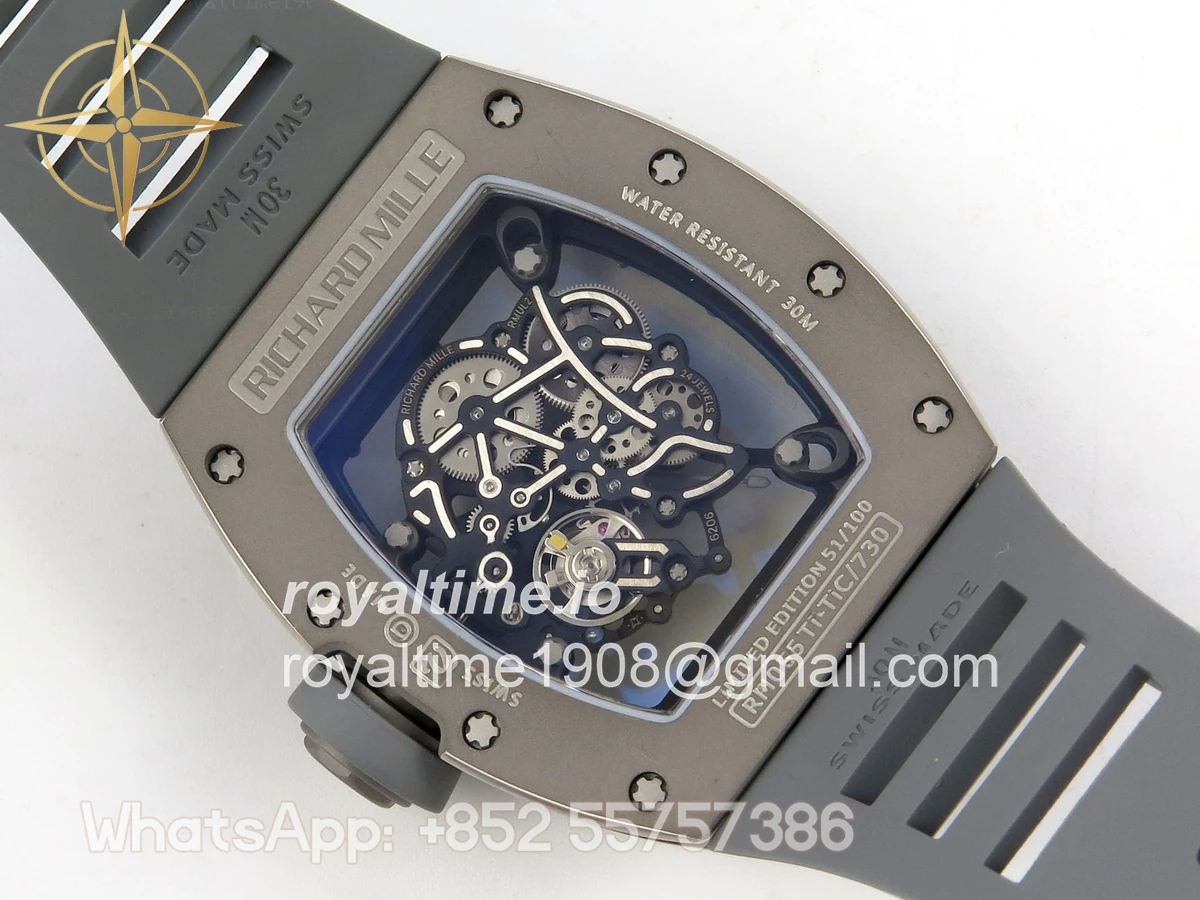 Richard Mille RM055 Gray Ceramic MLF on Gray Rubber Strap RMUL2 V2 (Brushed Ribs) - Image 11