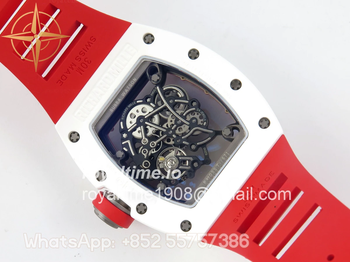 Richard Mille RM055 White Ceramic APSF Red Skeleton Dial on Red Rubber Strap RMUL2 - Image 11