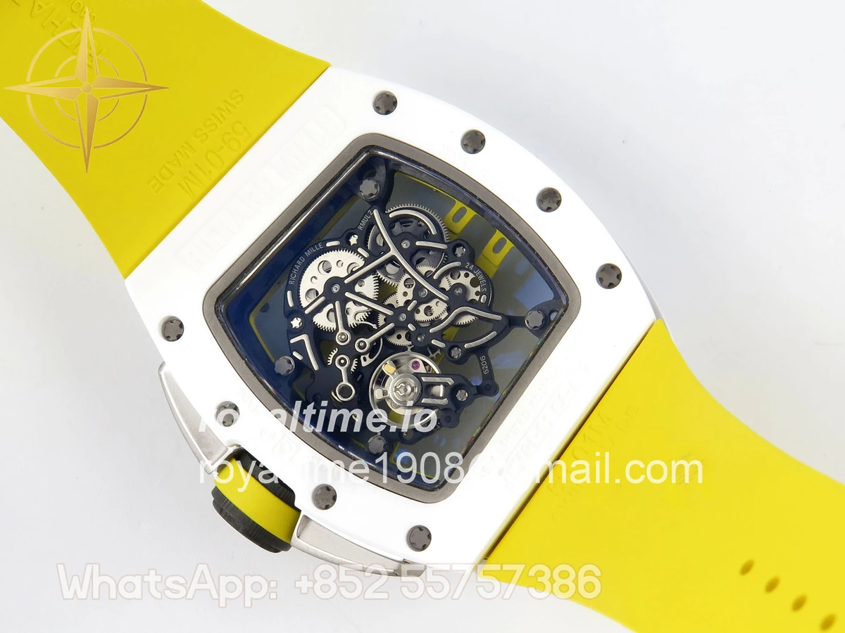 Richard Mille RM061 White Ceramic APSF Yellow/Green Skeleton Dial on Yellow Rubber Strap RMUL2 - Image 11