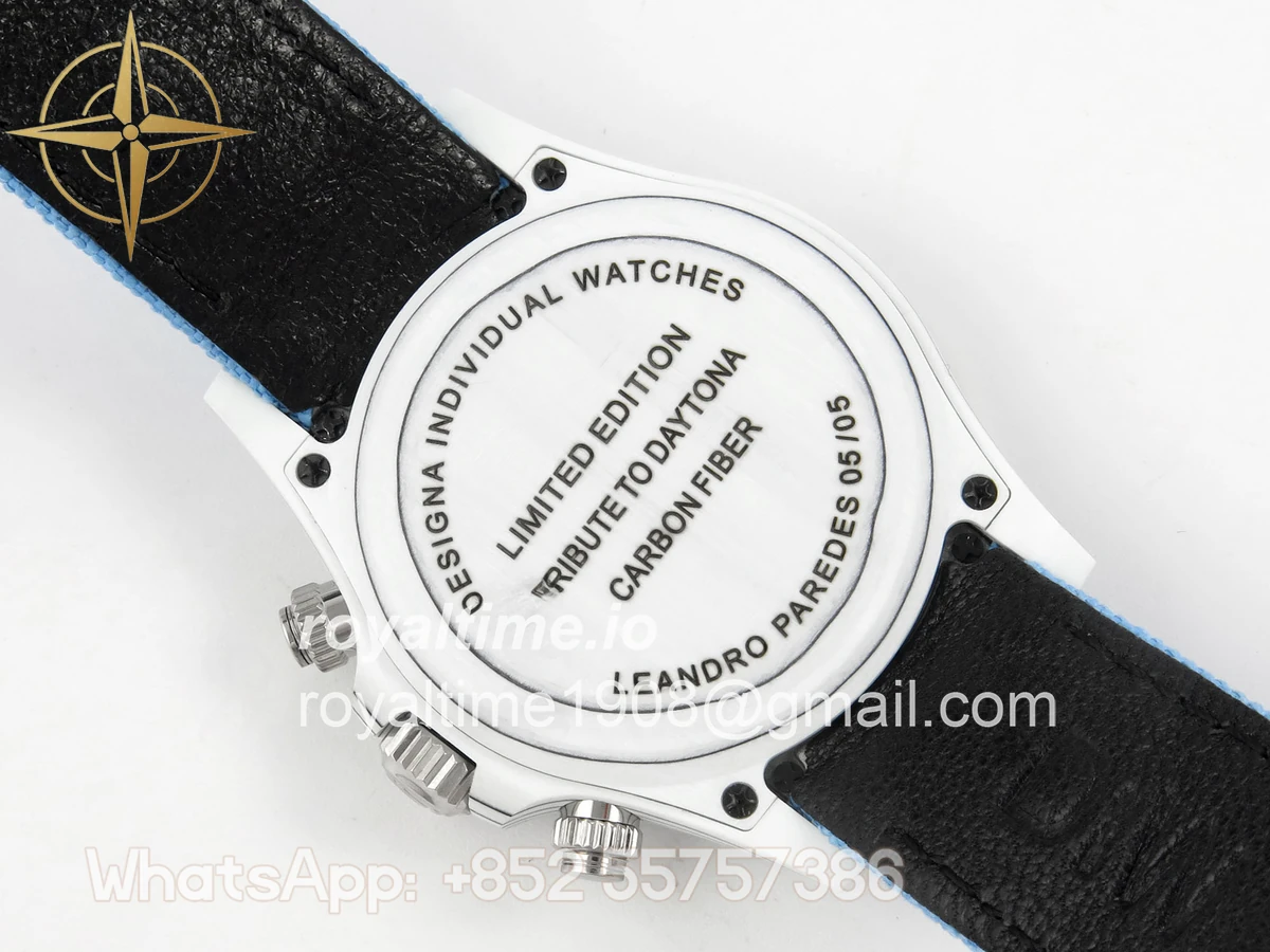 Rolex Daytona DIW White Carbon Case DIWF Edition Baby Blue/White Crystal Dial Crystal Bezel on Baby Blue Nylon Strap DD4801 - Image 11