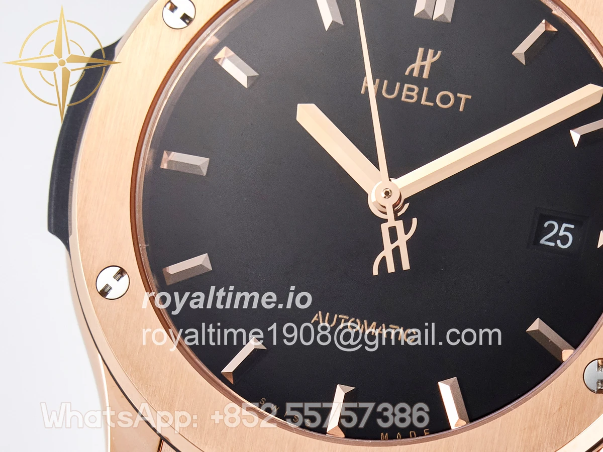 Hublot Classic Fusion 42mm RG JJF Black Dial on Black Gummy Leather Strap - Image 11