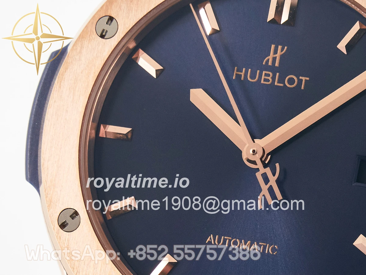 Hublot Classic Fusion 42mm RG JJF Blue Dial on Blue Gummy Leather Strap - Image 11