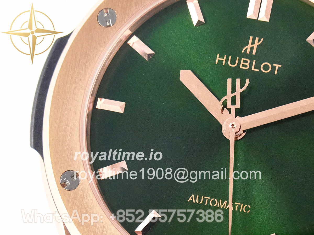 Hublot Classic Fusion 42mm RG JJF Green Dial on Green Gummy Leather Strap - Image 11