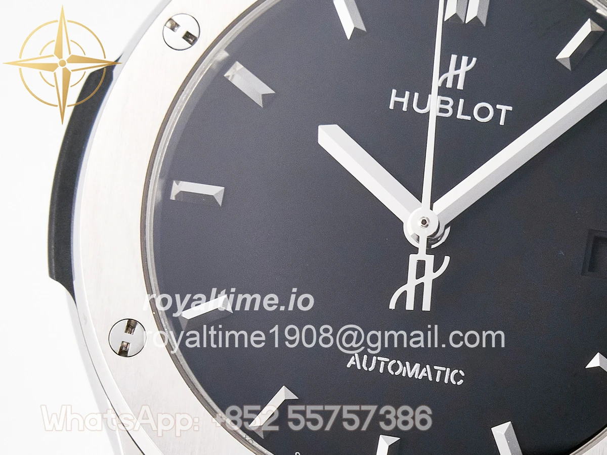 Hublot Classic Fusion 42mm SS JJF Black Dial on Black Gummy Leather Strap - Image 11