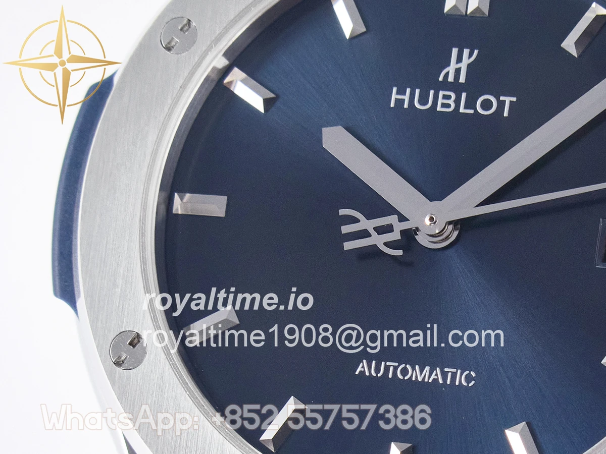 Hublot Classic Fusion 42mm SS JJF Blue Dial on Blue Gummy Leather Strap - Image 11