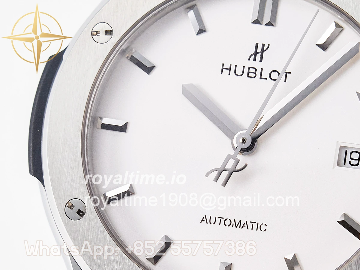 Hublot Classic Fusion 42mm SS JJF White Dial on Black Gummy Leather Strap - Image 11