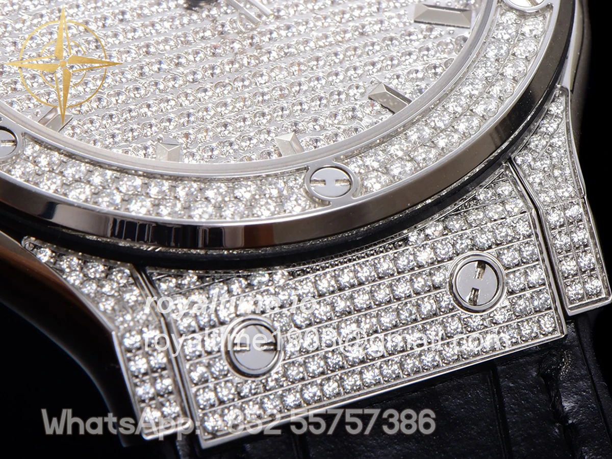 Hublot Classic Fusion Automatic 42mm Diamond Paved Dial in Steel on Black Leather Strap - Image 11