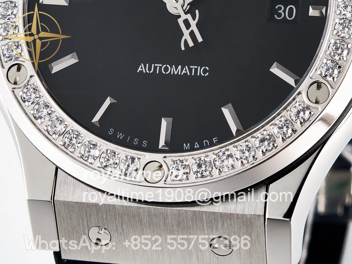Hublot Classic Fusion Bang 42mm HBF Black Dial Diamonds Bezel on Black Rubber Strap A2892 - Image 11