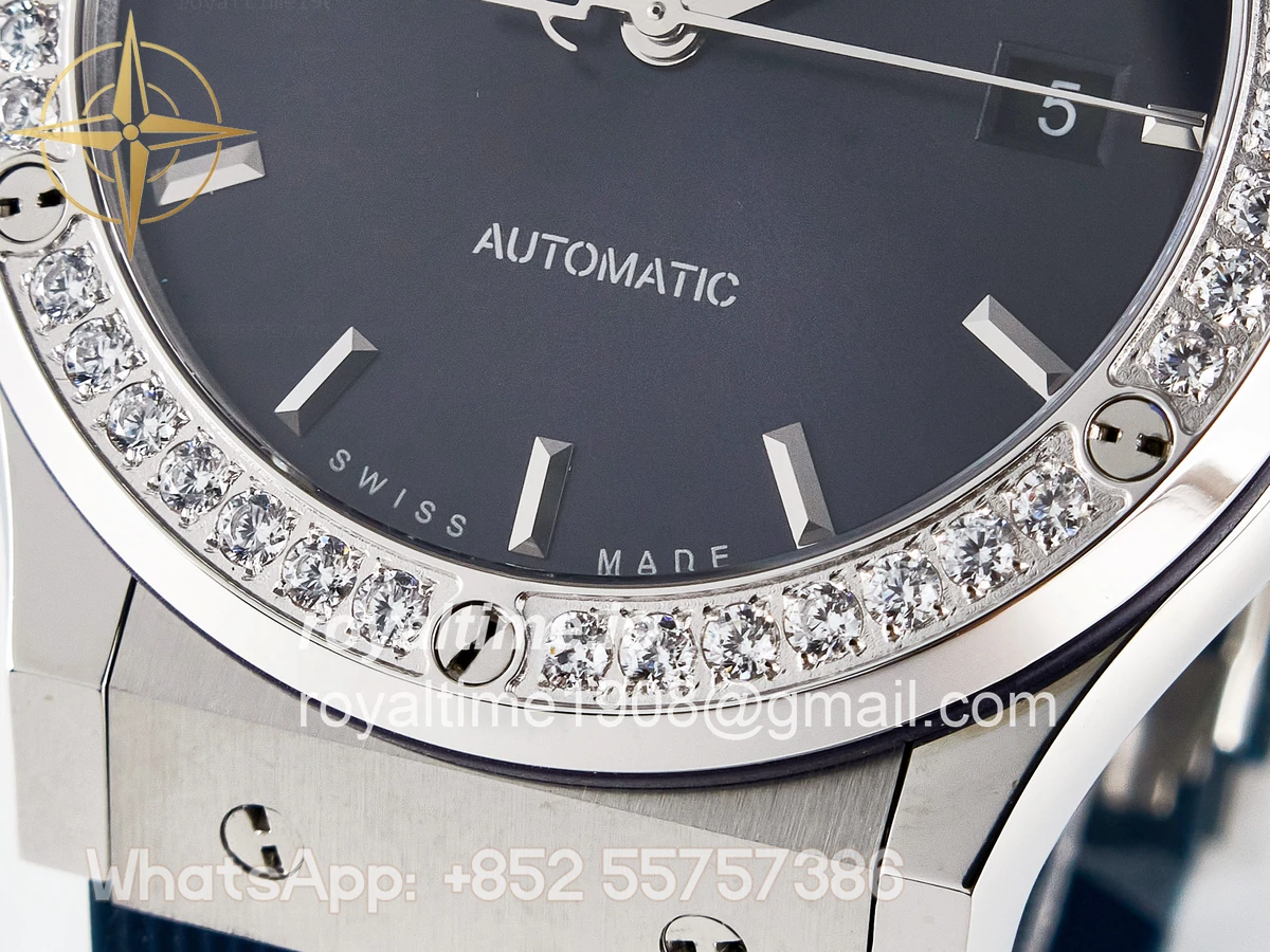Hublot Classic Fusion Bang 42mm HBF Blue Dial Diamonds Bezel on Blue Rubber Strap A2892 - Image 11