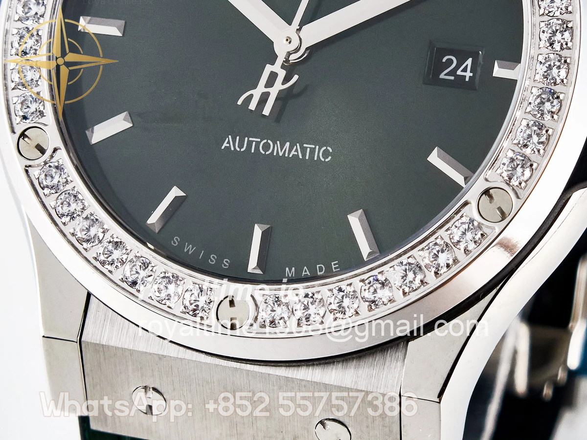 Hublot Classic Fusion Bang 42mm HBF Green Dial Diamonds Bezel on Green Leather Strap A2892 - Image 11