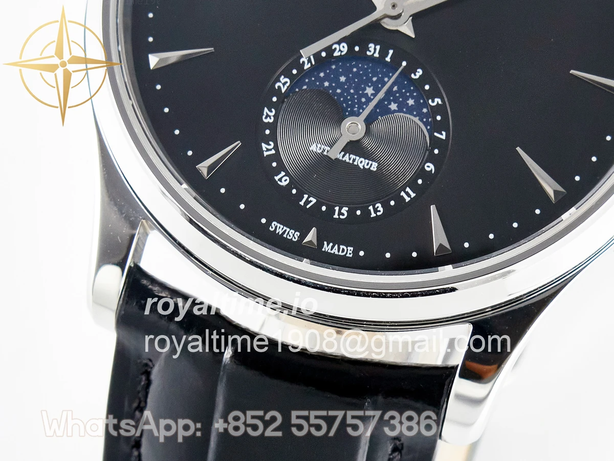 Jaeger-LeCoultre Master Ultra Thin Moon 1368420 SS Z+F Black Dial on Black Leather Strap SA925 - Image 11
