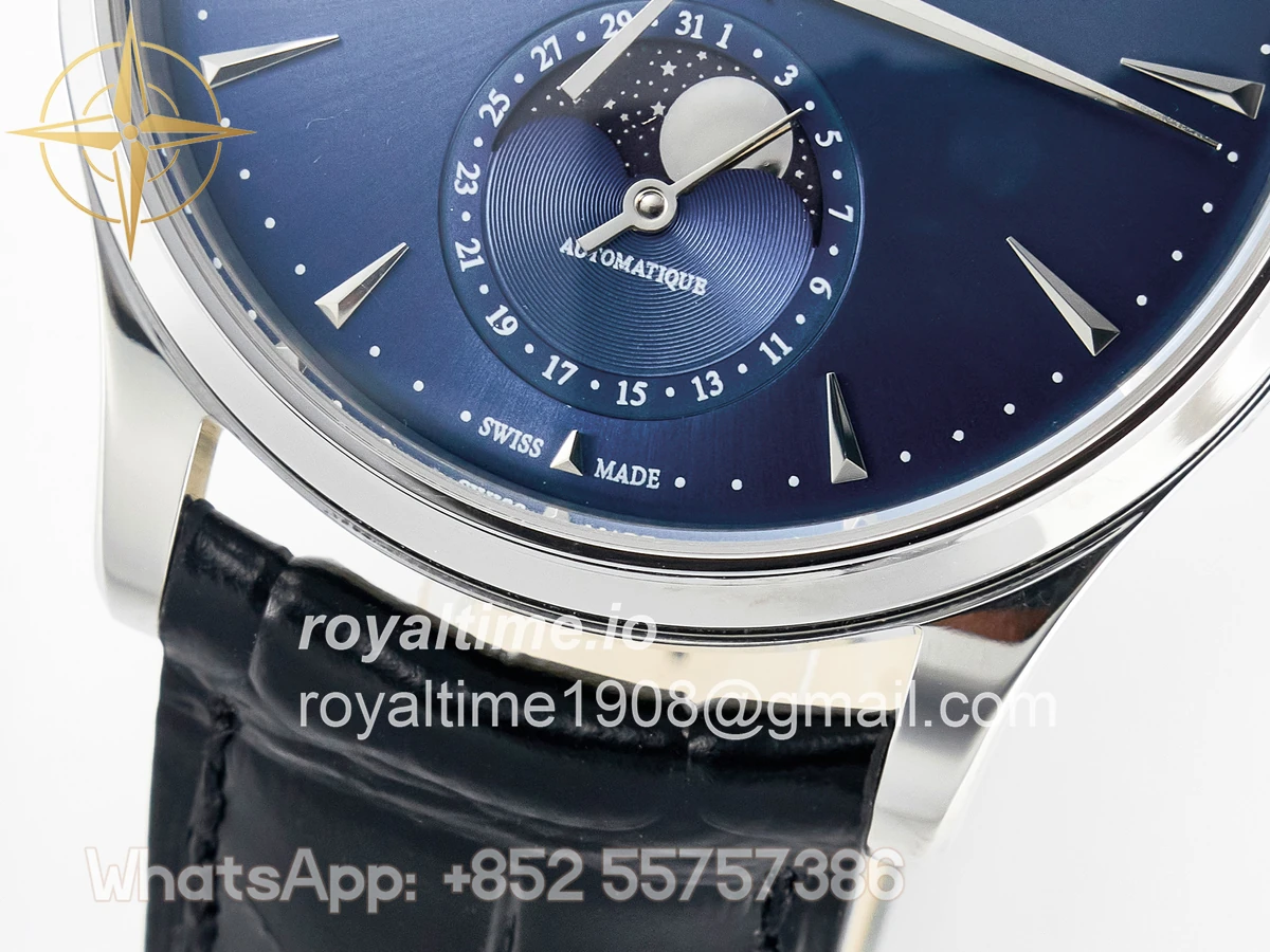 Jaeger-LeCoultre Master Ultra Thin Moon 1368420 SS Z+F Blue Dial on Black Leather Strap SA925 - Image 11