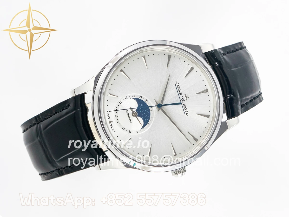 Jaeger-LeCoultre Master Ultra Thin Moon 1368420 SS Z+F White Dial on Black Leather Strap SA925 - Image 11