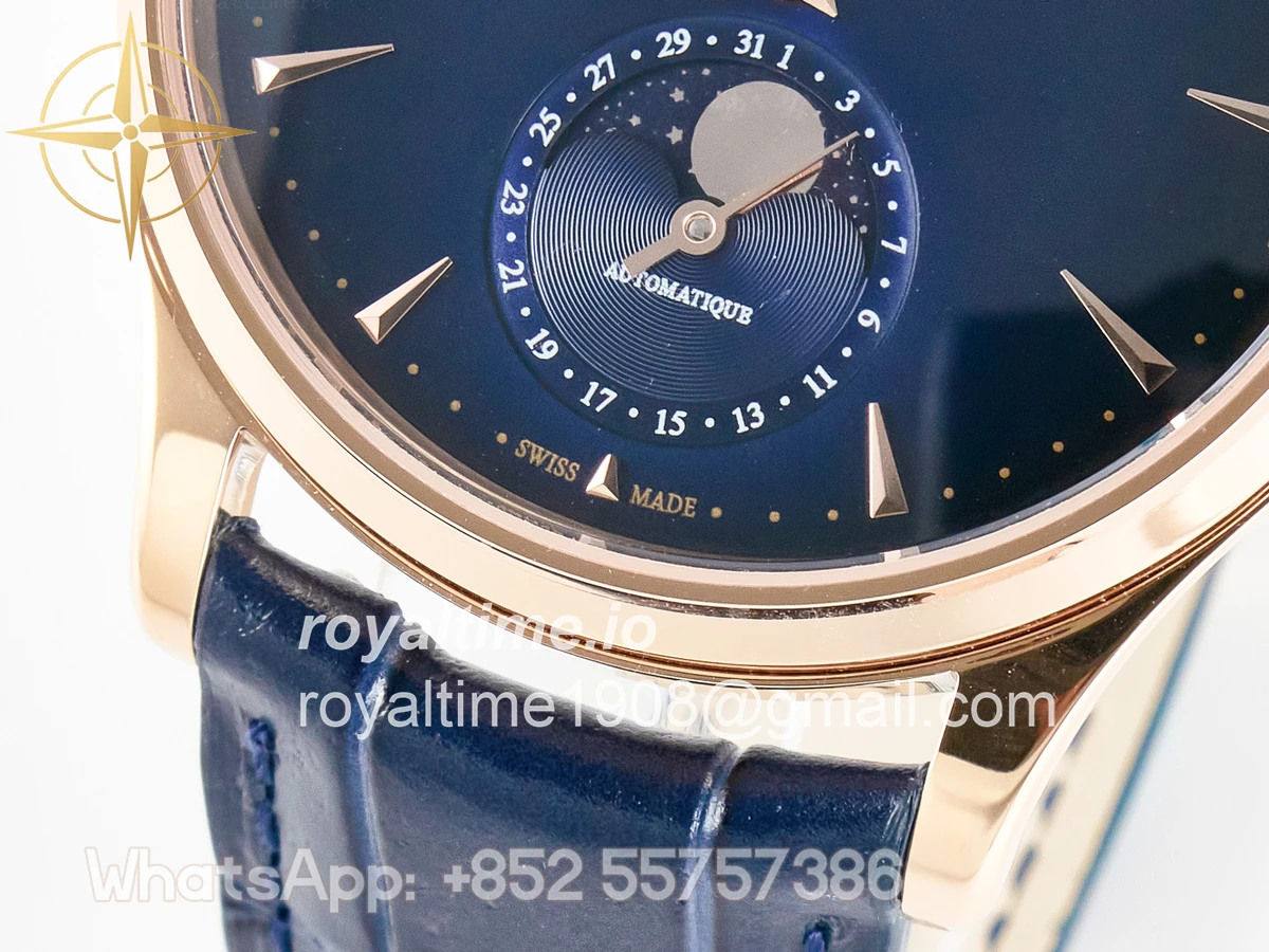 Jaeger-LeCoultre Master Ultra Thin Moon RG Z+F Blue Dial on Blue Leather Strap SA925 - Image 11