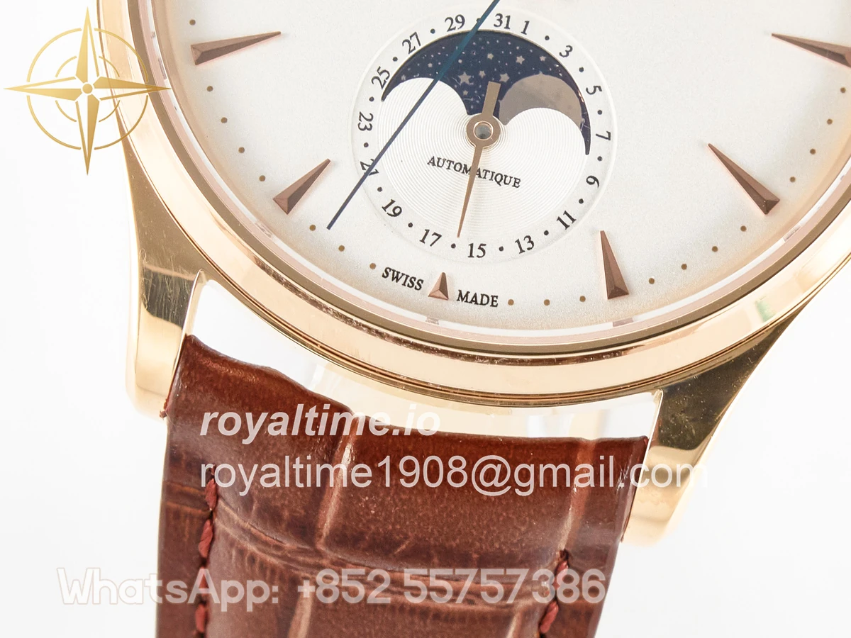 Jaeger-LeCoultre Master Ultra Thin Moon RG Z+F White Dial on Brown Leather Strap A925 - Image 11