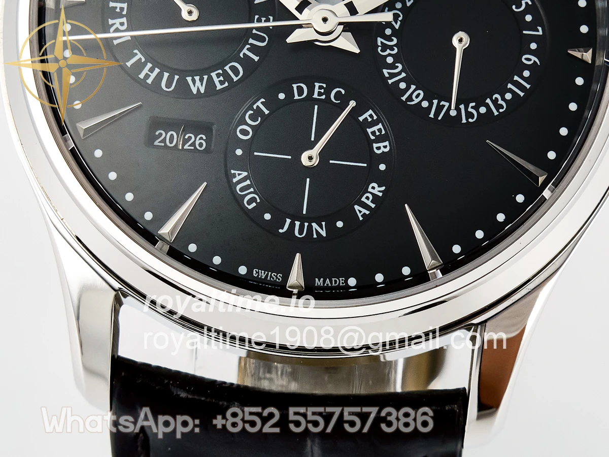 Jaeger-LeCoultre Master Ultra Thin Perpetual Calendar SS V9F Black Dial on Black Leather Strap A868 V2 - Image 11