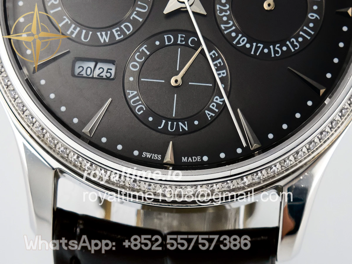 Jaeger-LeCoultre Master Ultra Thin Perpetual Calendar SS V9F Gray Dial Diamonds Bezel on Black Leather Strap A868 V2 - Image 11
