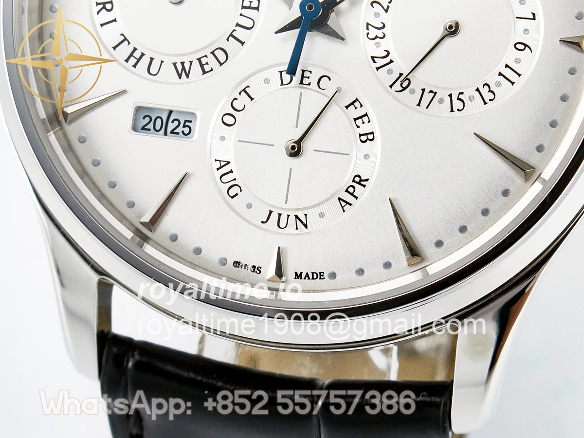 Jaeger-LeCoultre Master Ultra Thin Perpetual Calendar SS V9F White Dial on Black Leather Strap A868 V2 - Image 11