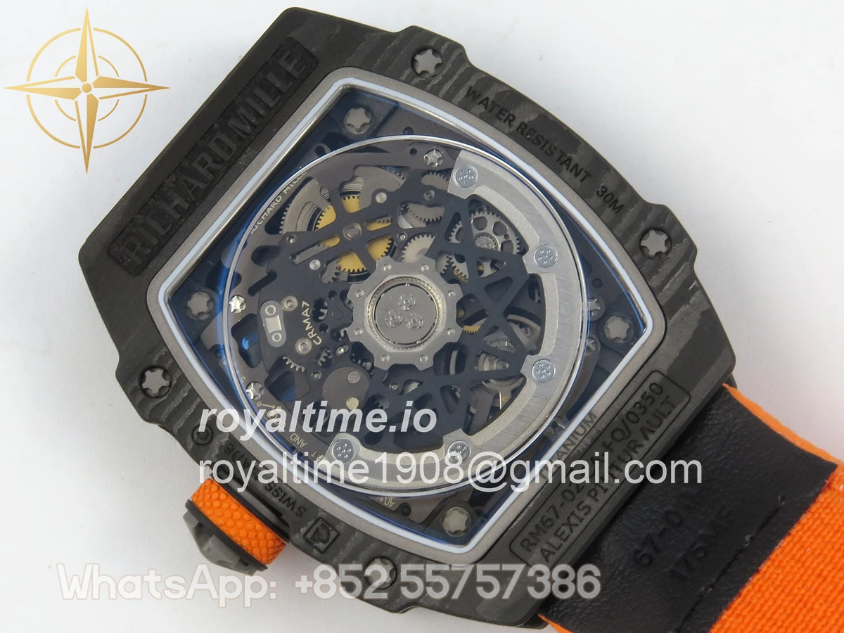 Richard Mille AVF RM67-02 McLaren Black NTPT Spain Skeleton Dial on Orange Elastic strap CRMA7 - Image 11