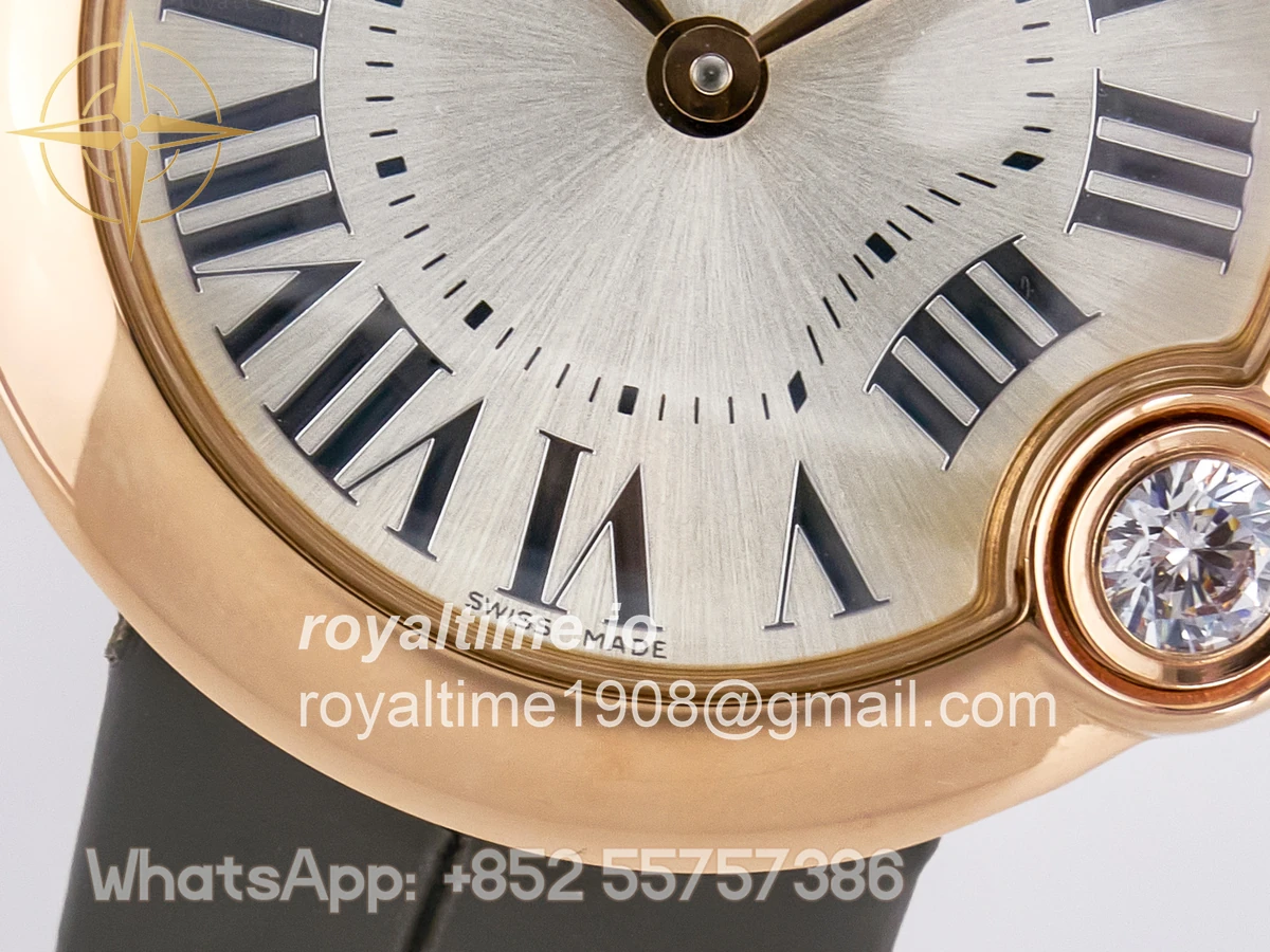 Cartier Ballon Blanc De Cartier 30mm RG DRF Silvered Texture Dial on Green Leather Strap Ronda Quartz - Image 11