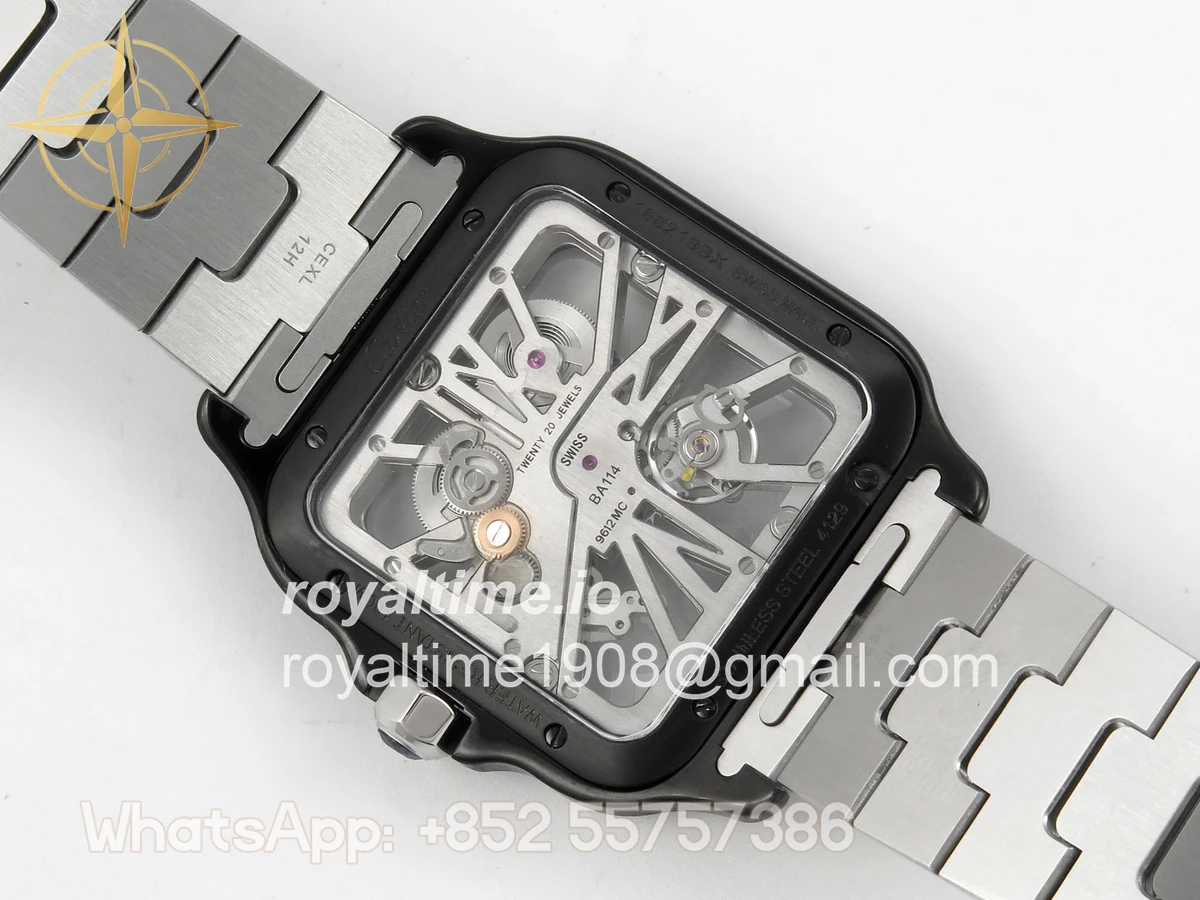 Cartier Santos de Cartier Skeleton PVD MLF Skeleton Black Skeleton Dial on SS SmartLink Bracelet 9611MC - Image 11