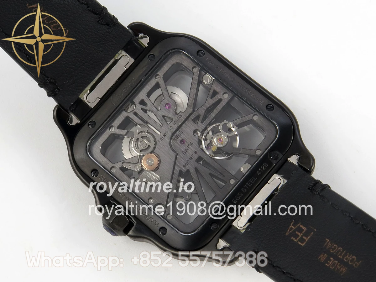 Cartier Santos de Cartier Skeleton PVD MLF Skeleton Dial on Black Leather Strap 9612MC - Image 11