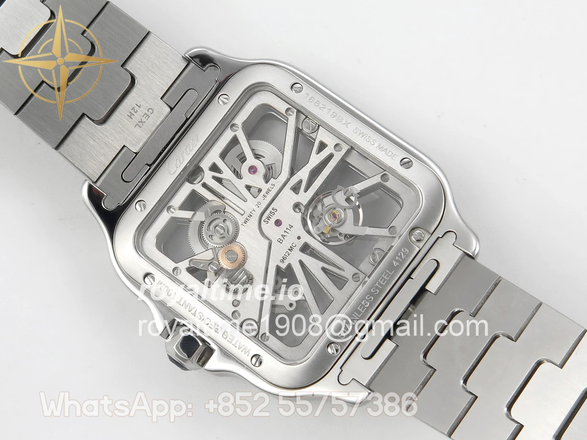 Cartier Santos de Cartier Skeleton SS MLF Skeleton Blue Skeleton Dial Blue Bezel on SS SmartLink Bracelet 9611MC - Image 11
