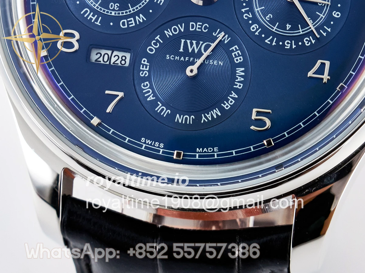 IWC IW5034 Portugieser Perpetual Calendar SS V9F Blue Dial on Black Leather Strap A52610 - Image 11