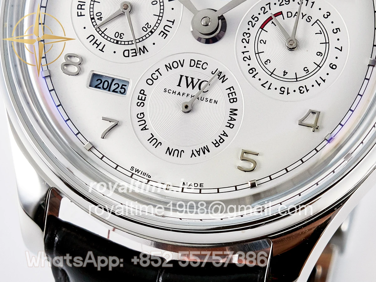 IWC IW5034 Portugieser Perpetual Calendar SS V9F White Dial on Black Leather Strap A52610 - Image 11