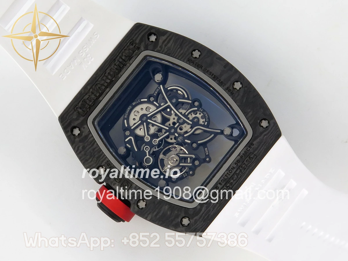 Richard Mille Custom RM055 Black Ceramic ZGF White Inner Bezel on White Rubber Strap Vaucher Manufacture Fleurier Movement (Free Sprung) - Image 11