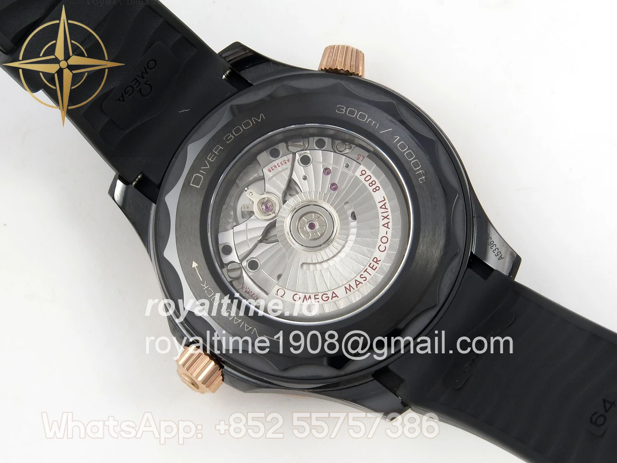 Omega Seamaster Diver 300M Black Ceramic Bezel RG ORF Black Dial On Black Rubber Strap OR8806 - Image 11