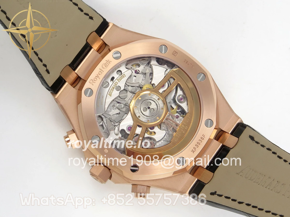 Audemars Piguet Royal Oak Chrono 26240 RG DDF Black Dial on Black Leather Strap DD4401 Gain Weight (SW Dial) - Image 11