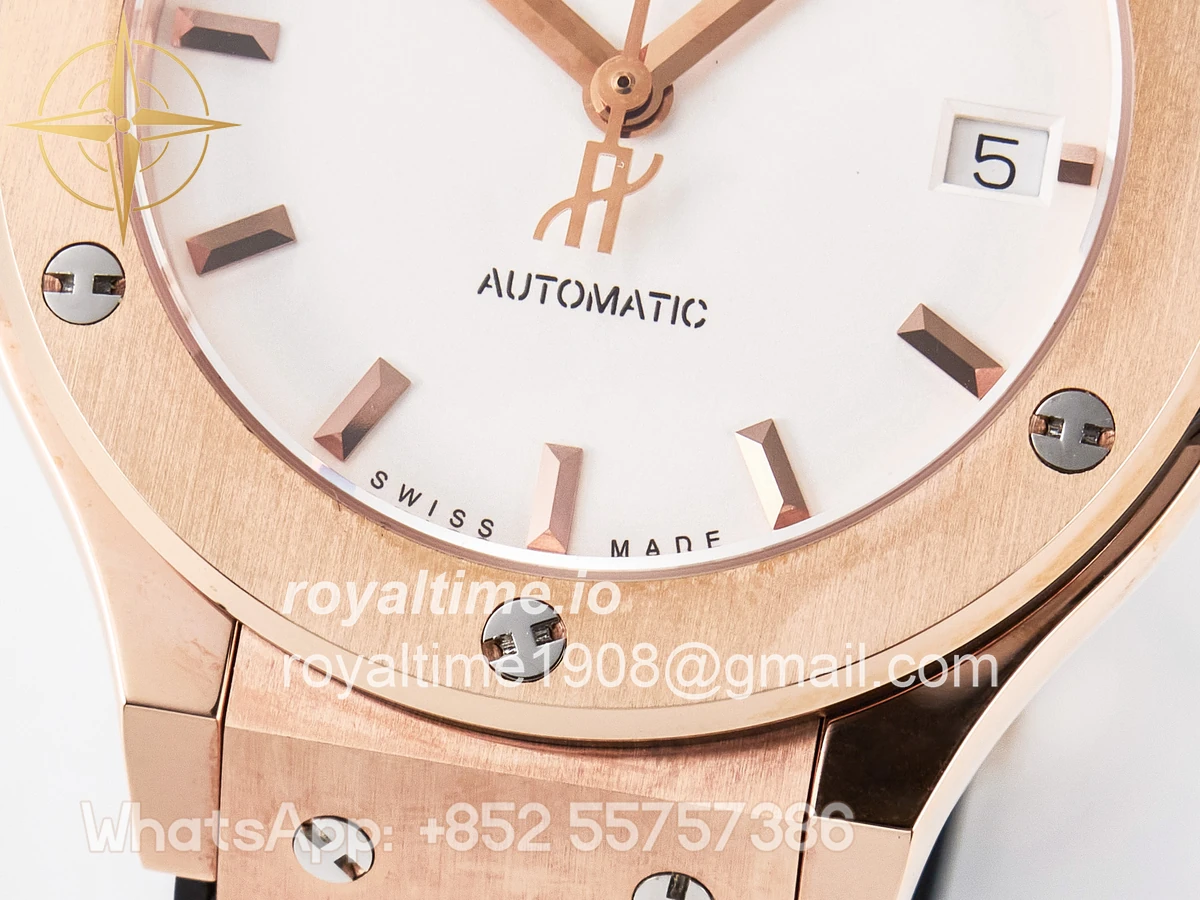 Hublot Classic Fusion 38mm RG JJF White Dial on Black Gummy Leather Strap - Image 12