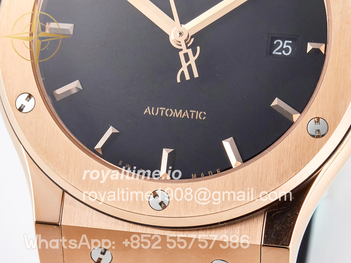 Hublot Classic Fusion 42mm RG JJF Black Dial on Black Gummy Leather Strap - Image 12