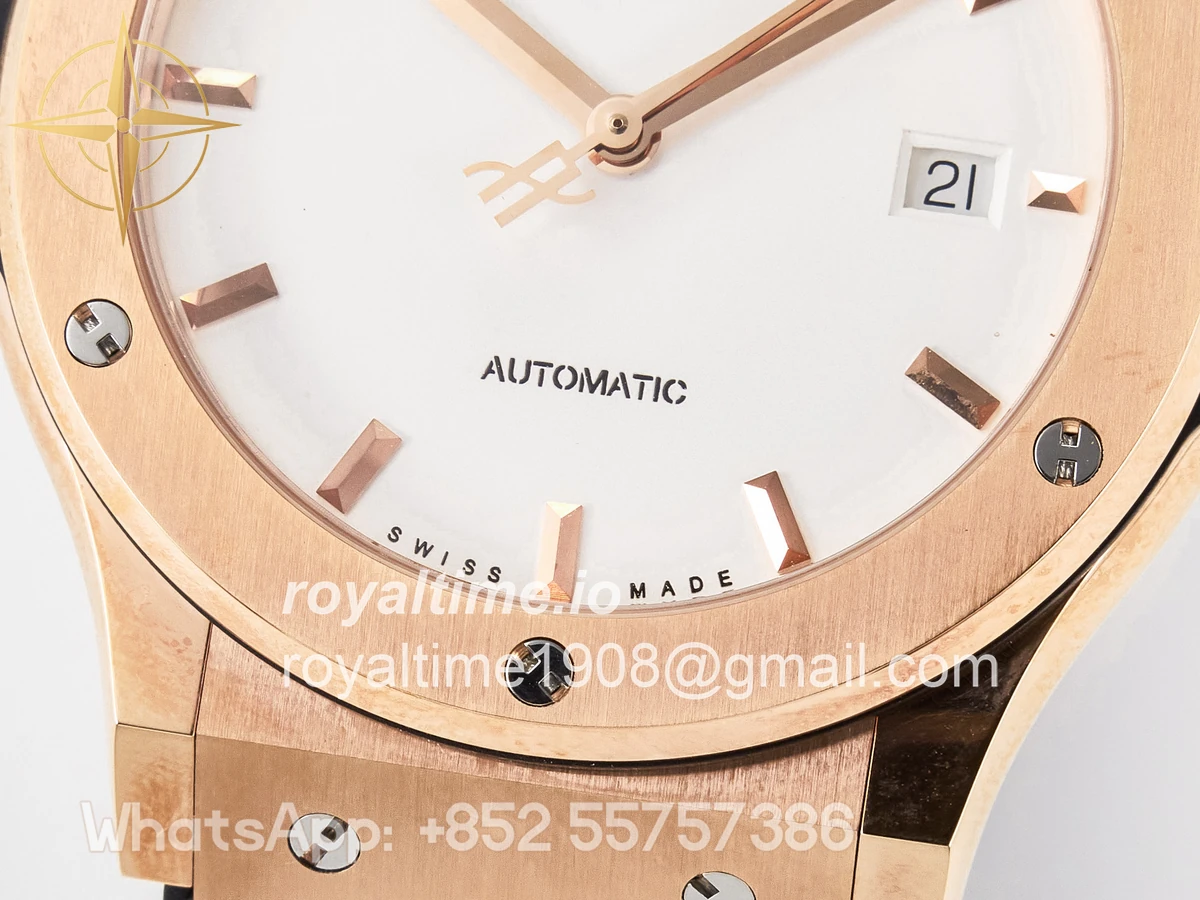 Hublot Classic Fusion 42mm RG JJF White Dial on Black Gummy Leather Strap - Image 12