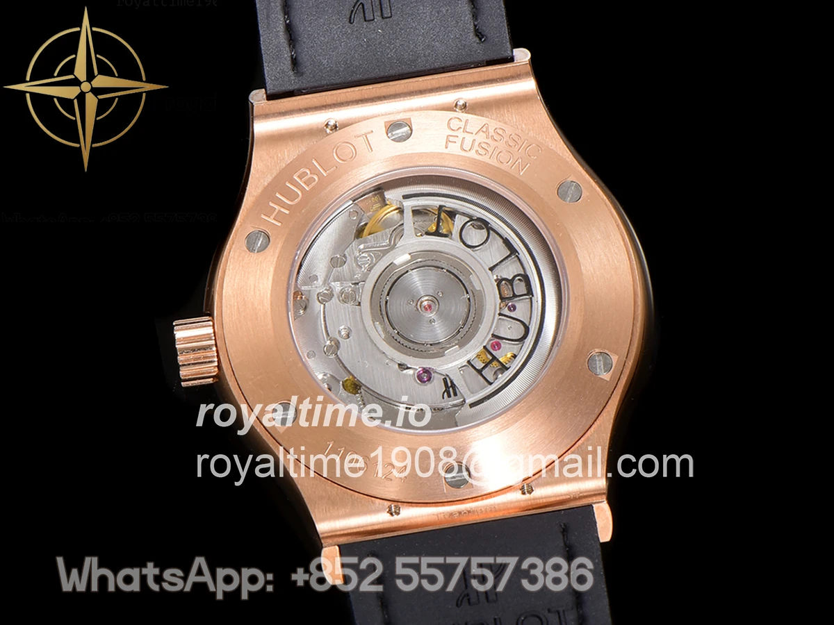 Hublot Classic Fusion Automatic 42mm Diamond Paved Dial in Rose Gold on Black Leather Strap - Image 12