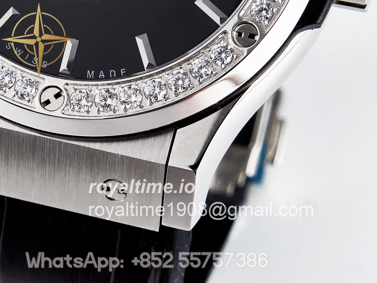 Hublot Classic Fusion Bang 42mm HBF Black Dial Diamonds Bezel on Black Leather Strap A2892 - Image 12
