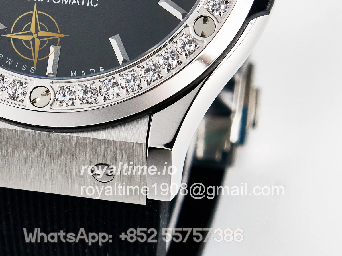 Hublot Classic Fusion Bang 42mm HBF Black Dial Diamonds Bezel on Black Rubber Strap A2892 - Image 12