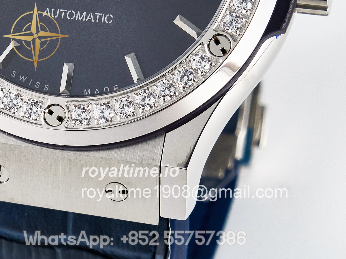 Hublot Classic Fusion Bang 42mm HBF Blue Dial Diamonds Bezel on Blue Leather Strap A2892 - Image 12