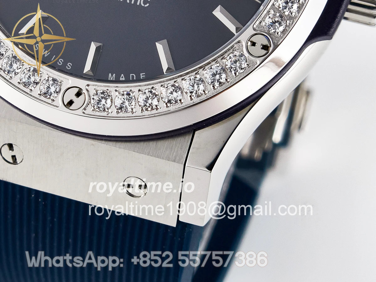 Hublot Classic Fusion Bang 42mm HBF Blue Dial Diamonds Bezel on Blue Rubber Strap A2892 - Image 12